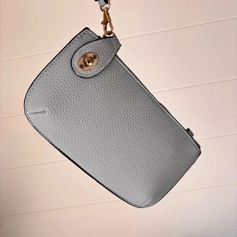 Vegan Leather Gray Wristlet Crossbody Bag